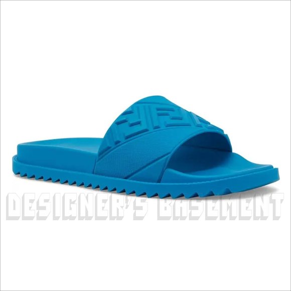Fendi Other - FENDI mens 9 Cyber Blue FF DIAGONALE LOGO razor lug sole flip flop slides shoes